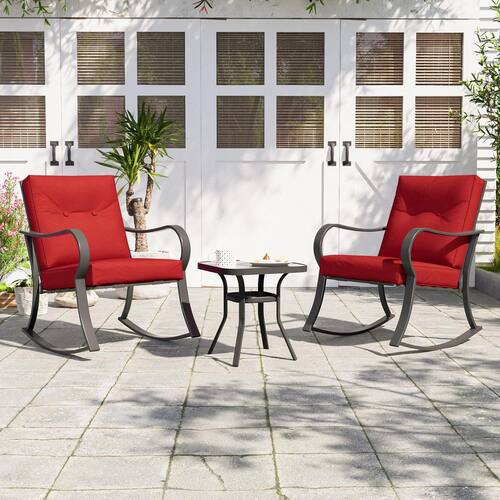 Style Metal Patio Sets On Sale Patio Furniture Set, 3-Piece Metal Garden  Rocking Chair, Bistro