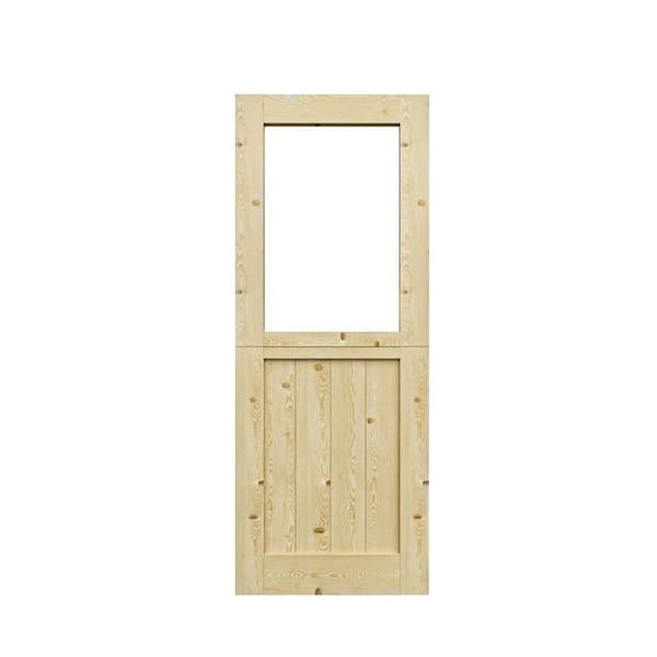 ARK DESIGN 30 in. x 80 in. Solid Pine Universal 1-Lite Clear Glass Unfinished Pine Wood Front Door Slab-Dutch Door Design