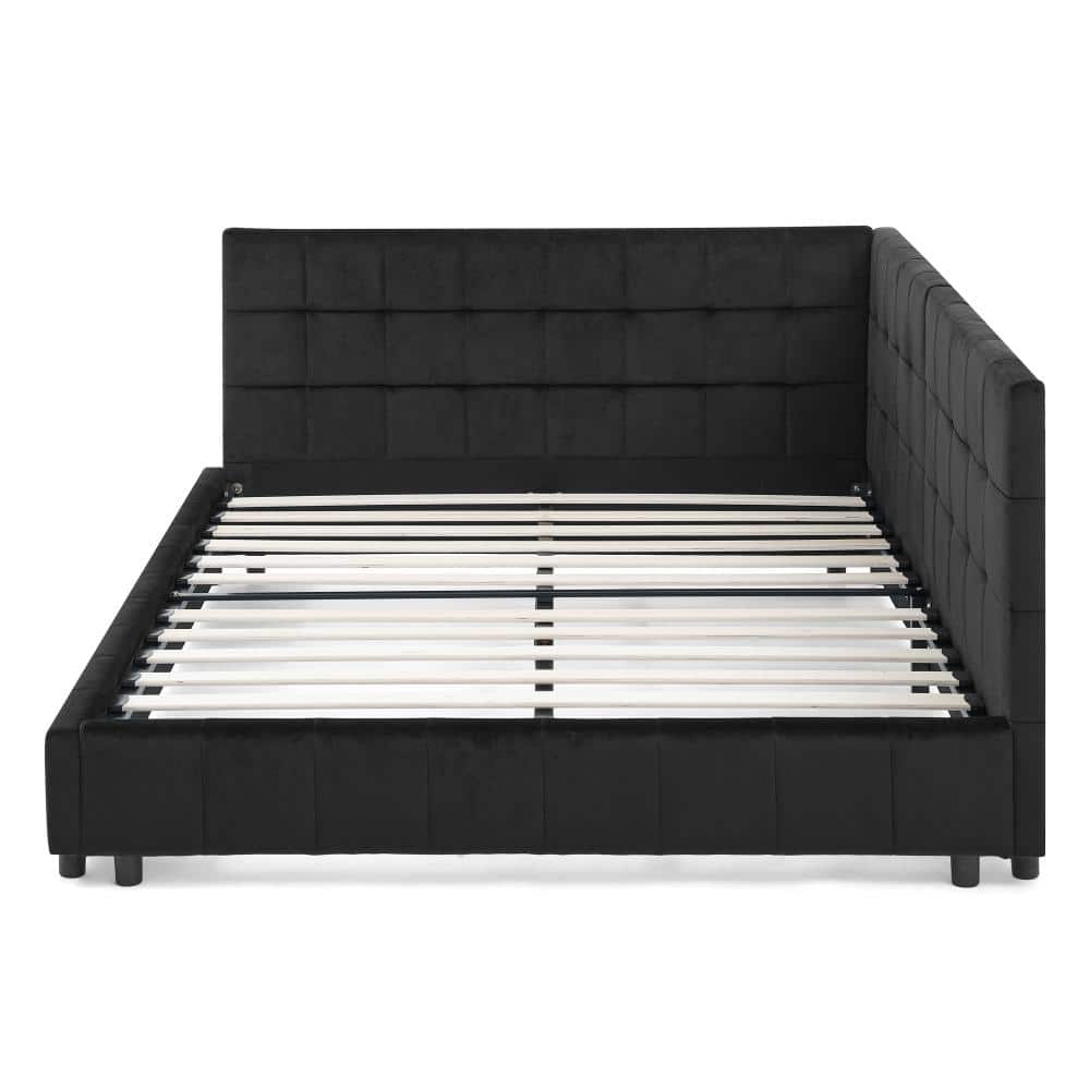 Black Velvet Full Daybed with Comfortable Backrest and Armrests, Mid-Century Design durable construction price history on PriceWatchPro