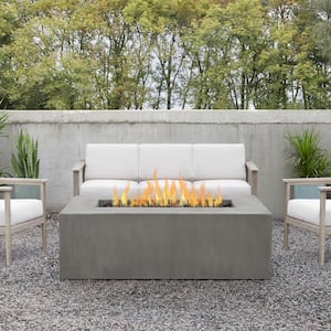 Matteau 60 in. x 19 in. Rectangle Concrete Composite Natural Gas Fire Table in Flint with Vinyl Cover