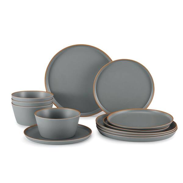 12-Piece Gray Unbreakable Matte Plastic Dinnerware Set (Service for 4), BPA Free and LEAD Free, Lightweight