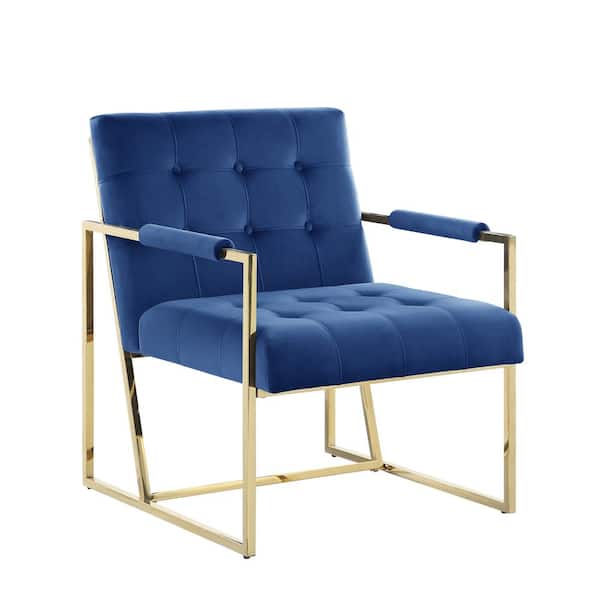 Best Master Furniture Luxor Blue Velvet Modern Accent Chair in Gold