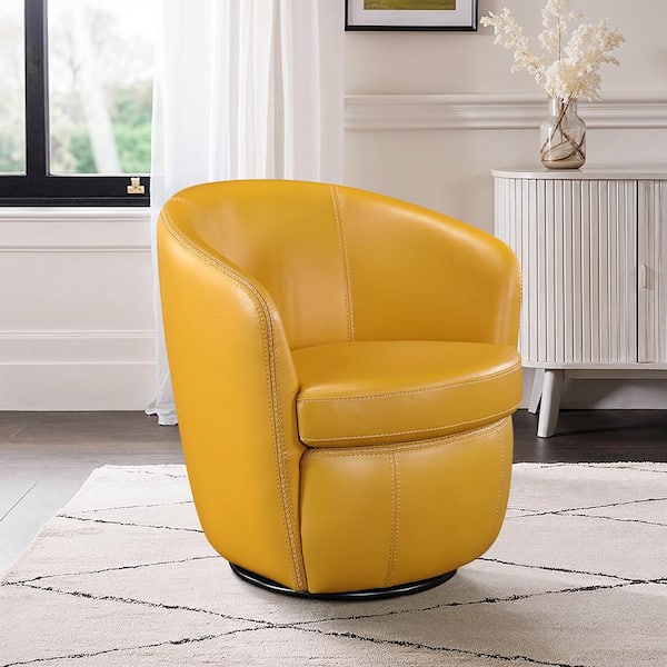 Lazzara Genevieve Yellow Leather Upholstery Swivel Arm Chair 9276