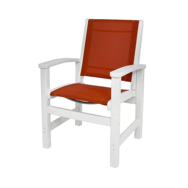 POLYWOOD White/Salsa Sling Coastal Patio Dining Chair
