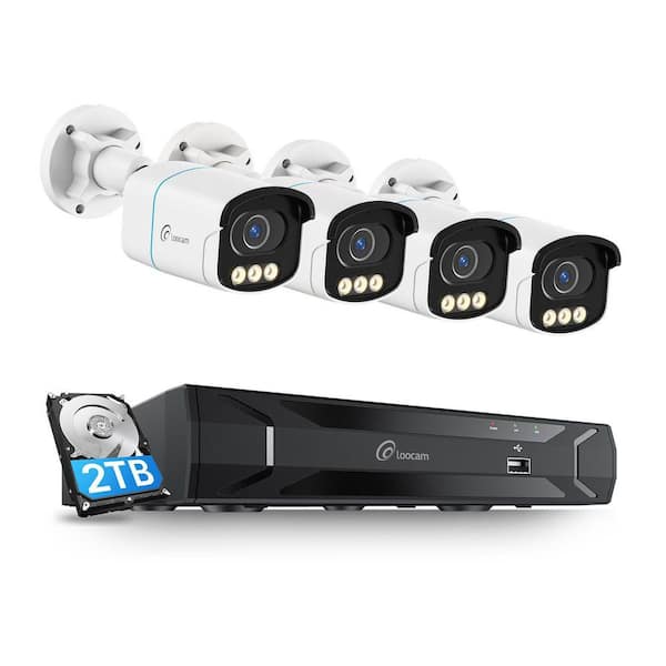 4K 8-Channel 2TB PoE NVR Security Camera System with 4 8MP Wired True Color Night Vision Spotlight Cameras