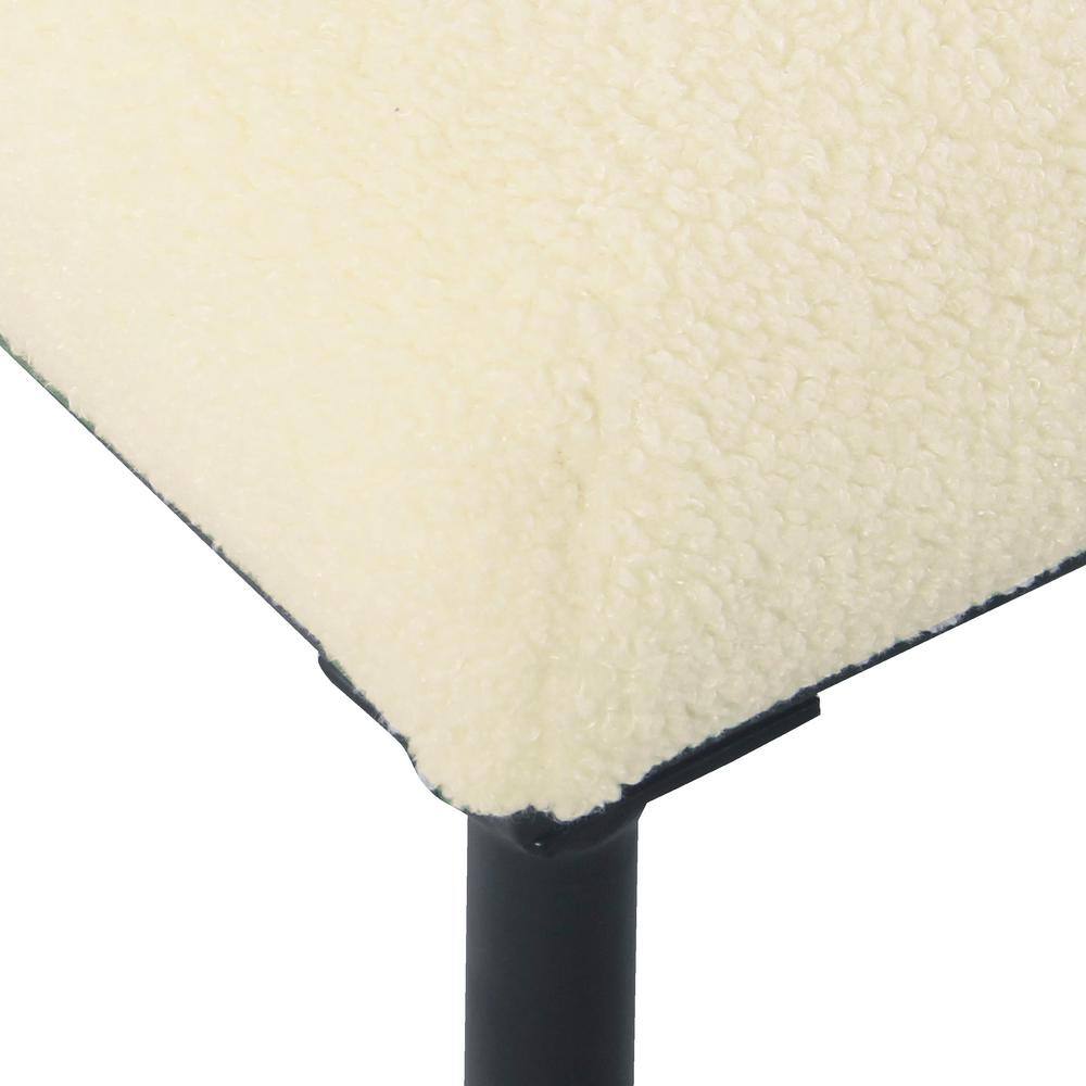 Cream Faux Sheepskin Square Ottoman with Black Metal Base