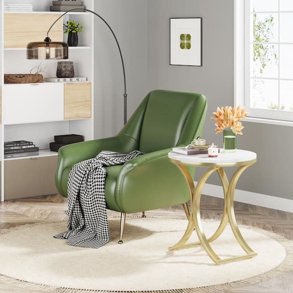Kerlin 19.7 in. 2-Piece White and Gold Round Faux Marble Side Table End Side Table Bedside Table Small Couch Side
