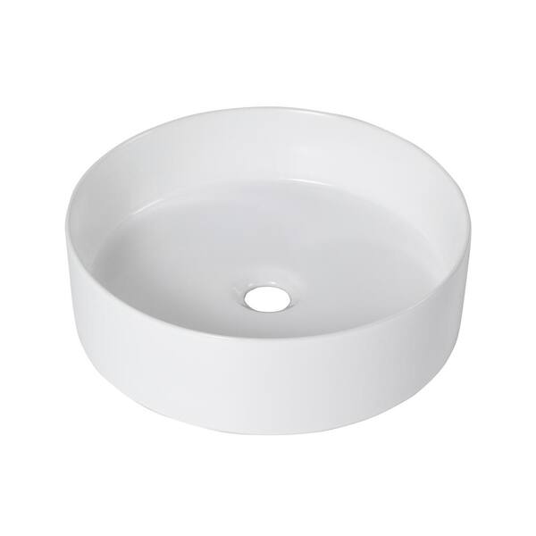 FUNKOL Modern Style Ceramic Circular Vessel Bathroom Sink Art Sink in White