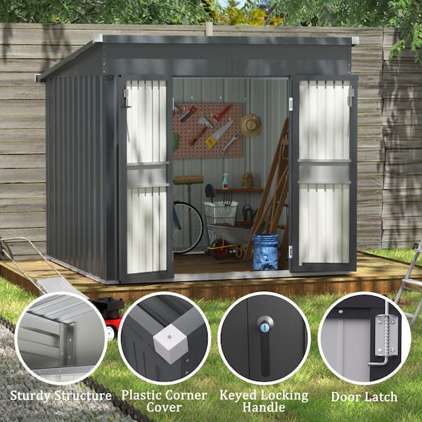 VEIKOUS 7 ft. W x 8 ft. D Gray Metal Storage Shed with Lockable