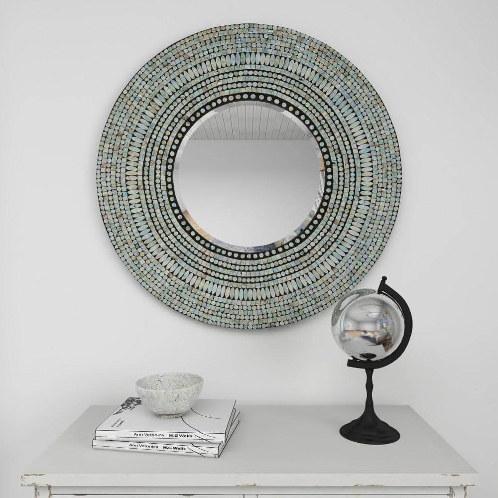 Coastal Charm Full-Length Oval Wood & Shell Wall Mirror