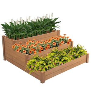 48.6 in. x 48.6 in. x 21 in. Garden Bed Outdoor Flower Box Tiered Horticulture Fir Wooden Vegetables Backyard In Brown