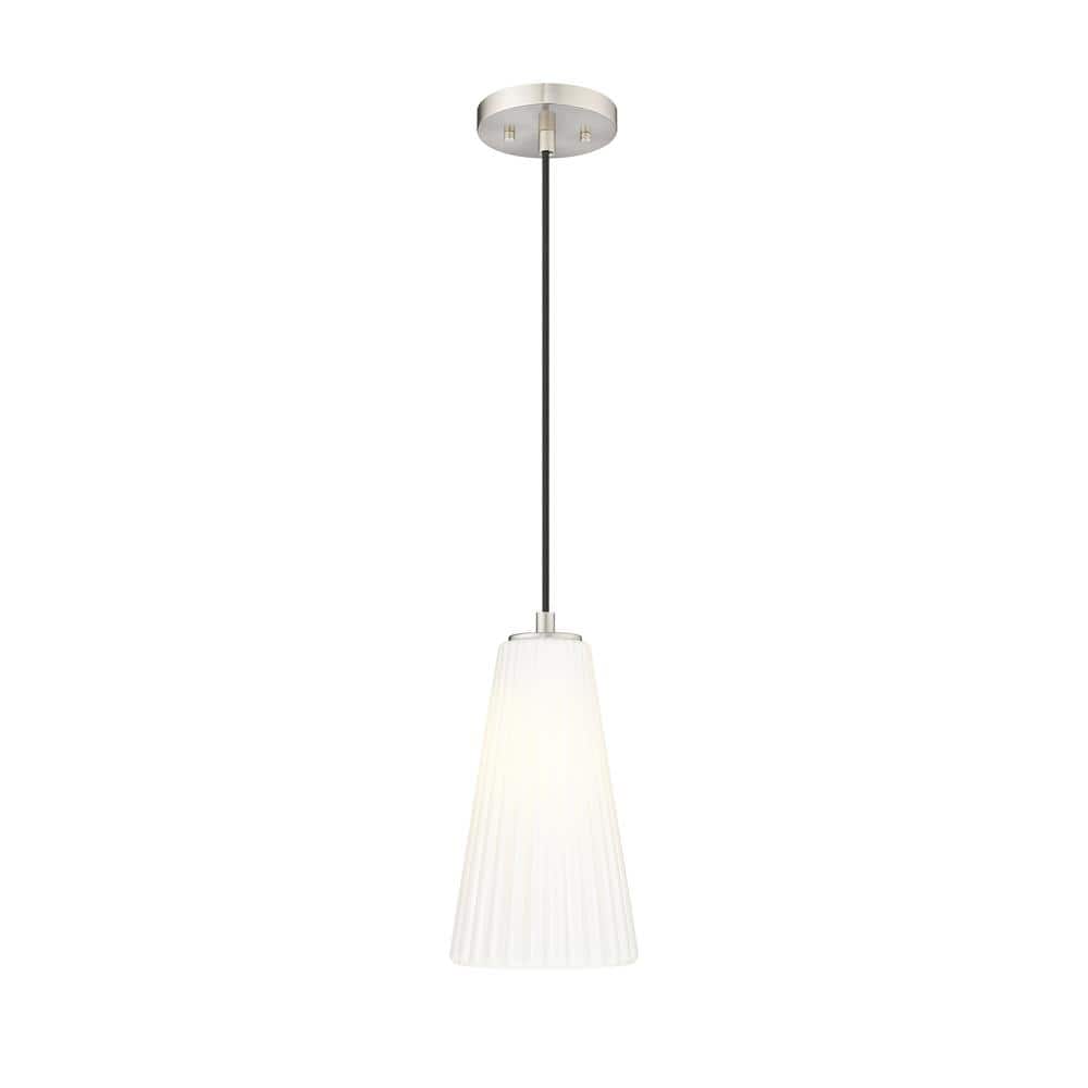 Farrell 60-Watt 1-Light Brushed Nickel Pendant-Light with White Glass shade