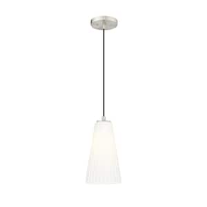 Farrell 60-Watt 1-Light Brushed Nickel Pendant-Light with White Glass shade, no bulbs included