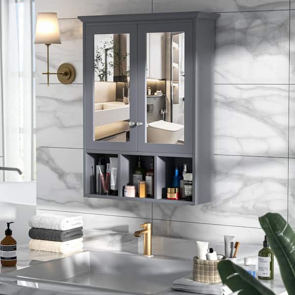 VEIKOUS 23.6 in. W x 7.5 in. D x 30.4 in. H Oversized Bathroom Storage Wall Cabinet in Gray