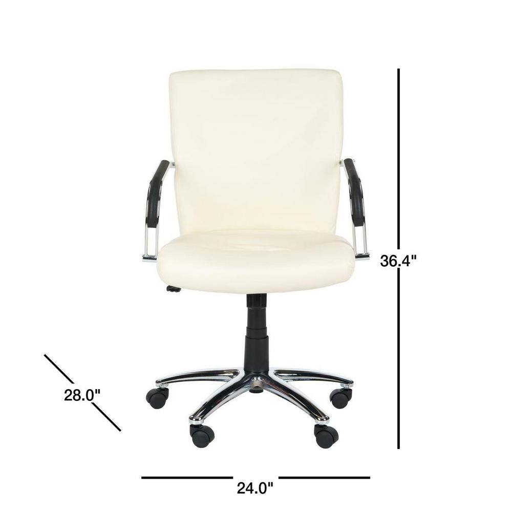 Elegant High-Back Swivel Desk Chair in Cream Vegan Leather