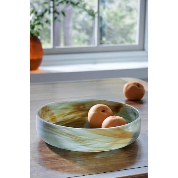 Bannington Green Round Glass 13.38 in. Decorative Bowl