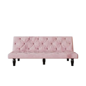 66 in. Pink Velvet Twin Size Variable Sofa Bed