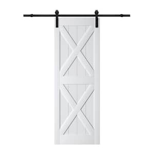 30 in. x 84 in. MDF Rustic White Finished Double X-Shape Sliding Barn Door with Hardware Kit