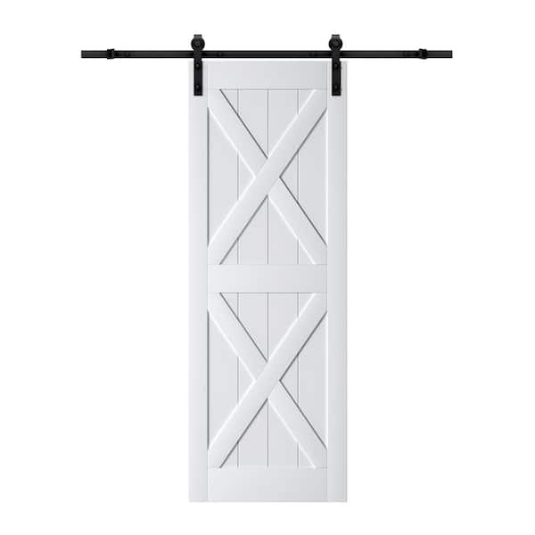 ARK DESIGN 30 in. x 84 in. MDF Rustic White Finished Double X-Shape Sliding Barn Door with Hardware Kit
