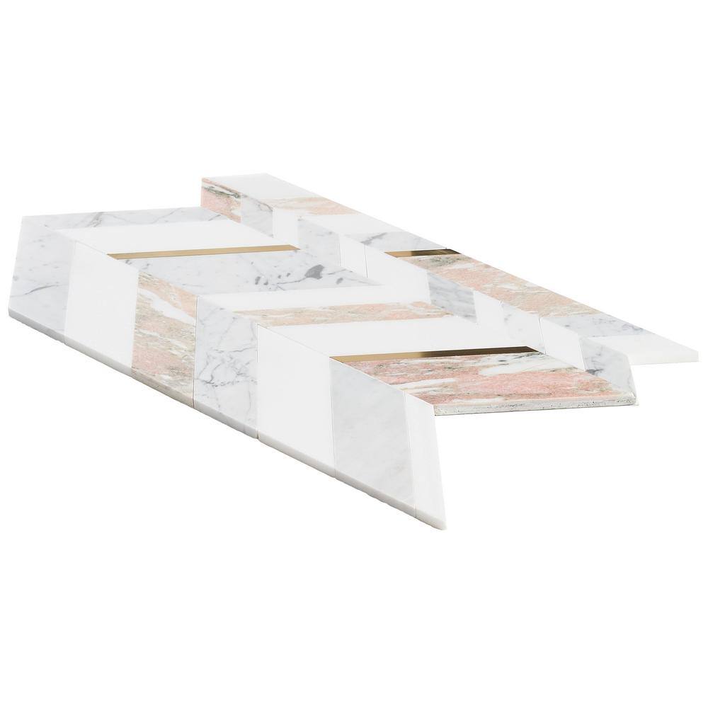Xander 12" x 18" Polished Marble and Brass Chevron Wall Tile
