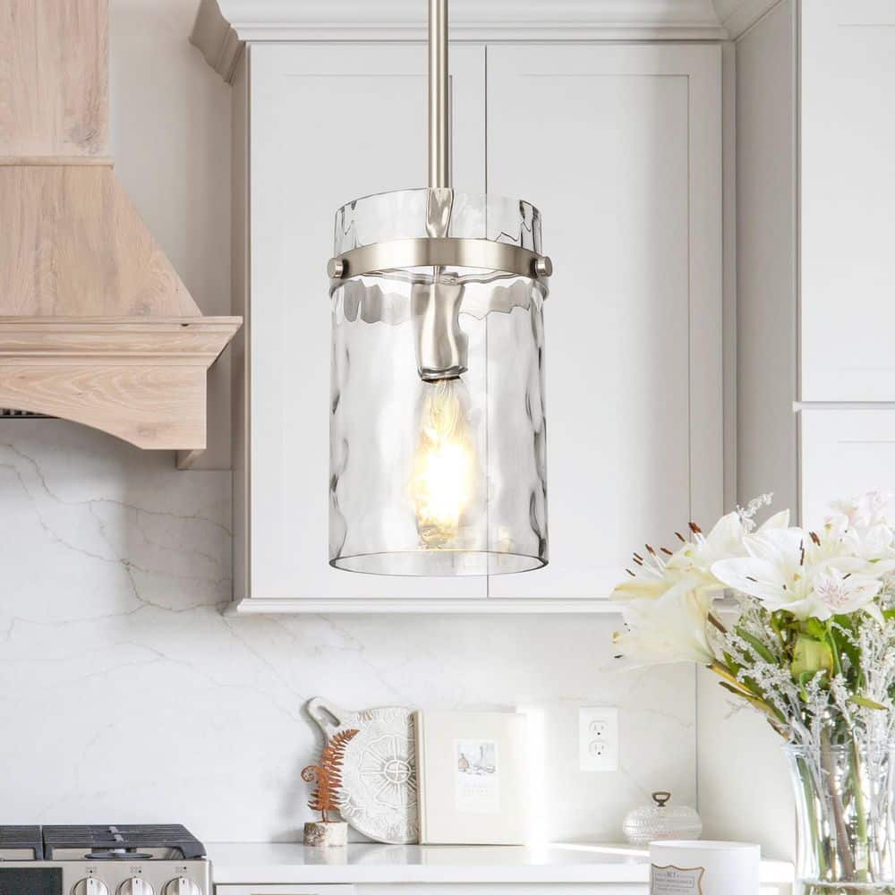 Jasslynn 60W Brushed Nickel Modern Adjustable Pendant Light Fixture with Cylinder Glass Shade-Kitchen,Dining Room Foyer price history on PriceWatchPro