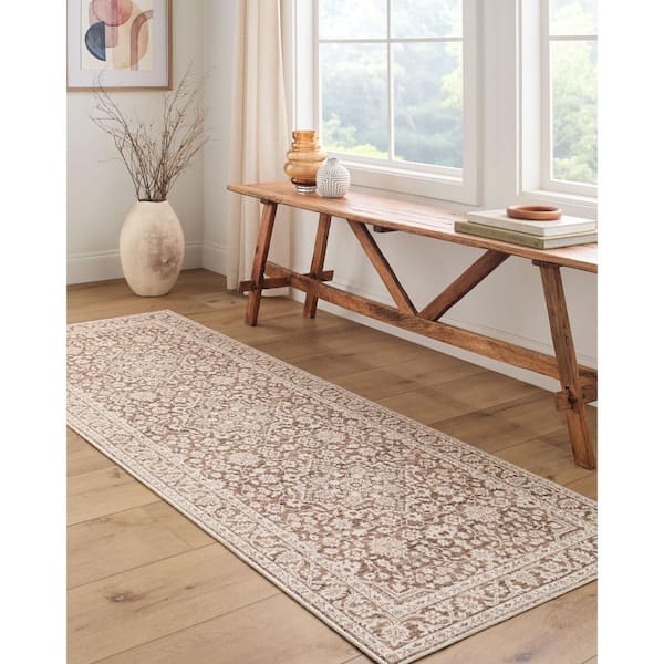 Nabela Noor Home Maan Dark Brown/Oatmeal Traditional 1 ft. x 2 ft. Machine Woven Area Rug