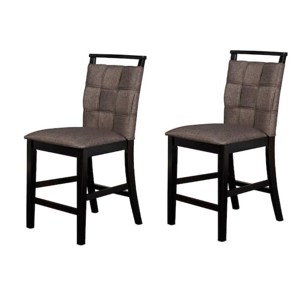 Benjara Gray Fabric Interwoven Backrest and Padded Seat Counter Chair (Set of 2)