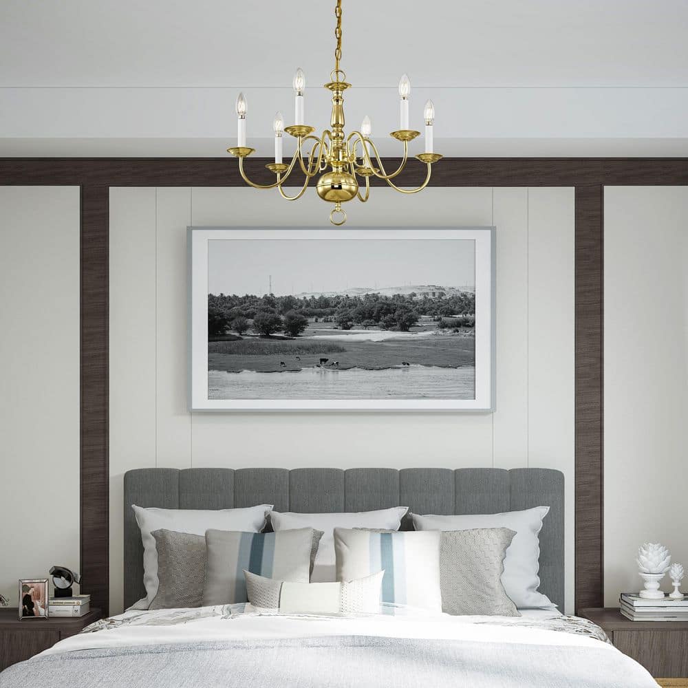 Polished Brass 6-Light Candelabra Chandelier