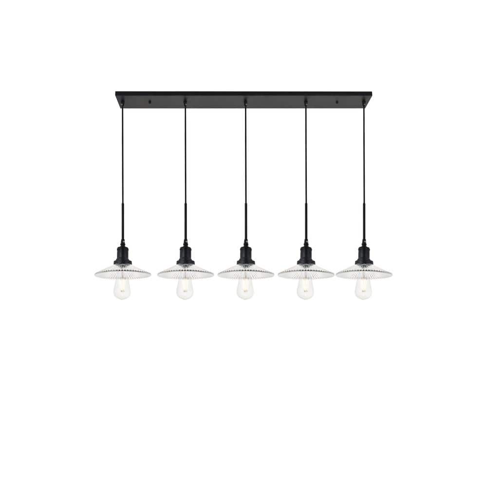Timeless Home 48.5 in. 5-Light Black And Clear Pendant Light, Bulbs Not Inc
