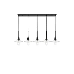 Timeless Home 48.5 in. 5-Light Black And Clear Pendant Light, Bulbs Not Included