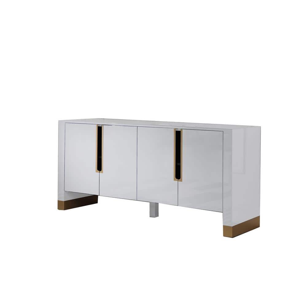 Elegant 68" White Lacquered Wood Sideboard with Matte Gold Accents