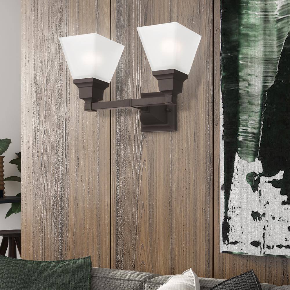 Polished Chrome 2-Light Vanity with Frosted Glass Shades