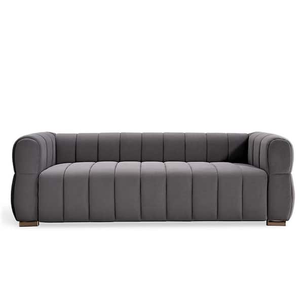 US Pride Furniture Carlan 226 in. W Square Arm Velvet Rectangle Tuxedo Sofa in Grey