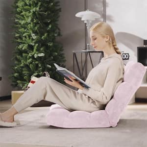 Light Pink Velvet Microfiber Adjustable 14-Position Floor Chair Folding Lazy Gaming Sofa Chair Cushioned Bean Bag