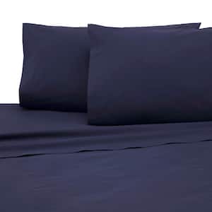 4-Piece Navy Solid 225 Thread Count Cotton Blend King Sheet Set