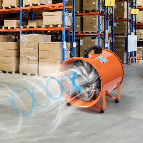 12 in. 2 Fan Speeds Blower Fan in. Orange, 16.4 ft. Hose, 585W Blower 3198CFM, Industrial Blower for Dust, Smoke, Home