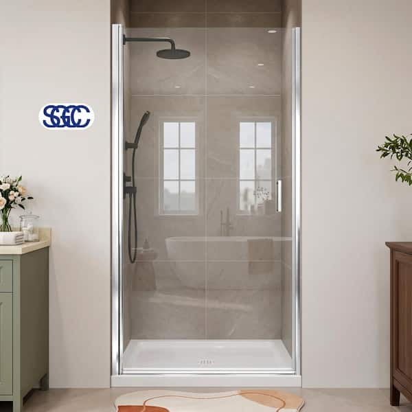 24 in. W x 72 in. H Frameless Circular Pivot Shower Door, 1/4 in.Thick Tempered Glass,Zero-Leak Seal,Adjustable Fit