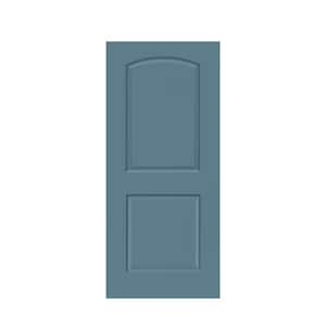 36 in. x 80 in. 2-Panel Dignity Blue Stained Composite MDF Round Top Interior Barn Door Slab