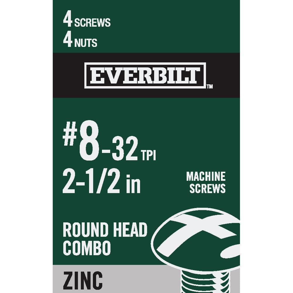 Everbilt #8-32 x 2-1/2 in. Combo Round Head Zinc Plated Machine Screw (4- Pack) 803151 - The Home Depot