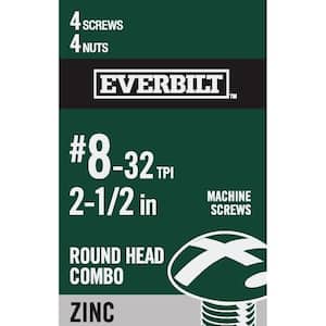 #8-32 x 2-1/2 in. Combo Round Head Zinc Plated Machine Screw (4-Pack)