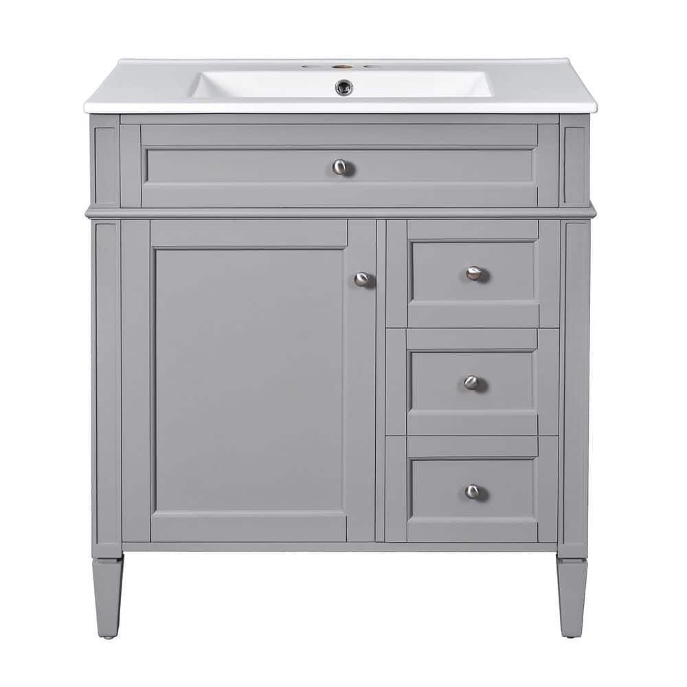Virubi 30 in. W Single Sink Bath Vanity in Gray with White Resin