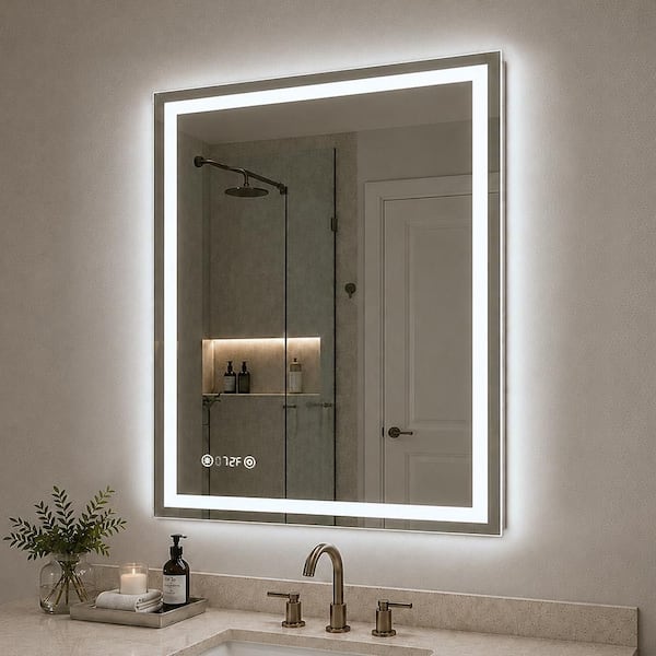 Spring 30 in. W x 36 in. H Rectangular Frameless LED Light Dimmable Anti-Fog Wall Bathroom Vanity Mirror