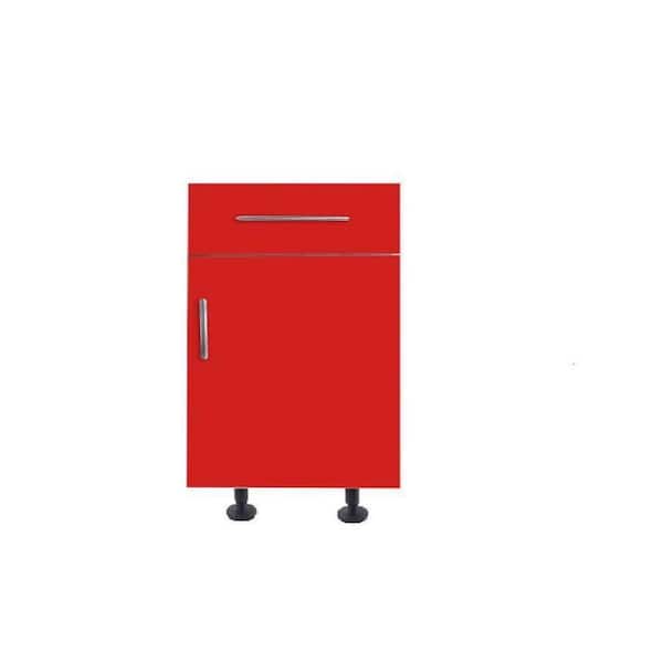 Hampton Bay San Juan Series Assembled 18x34.5x24 in. 1 Door 1 Drawer Base Cabinet made of High Density PVC in Red Color