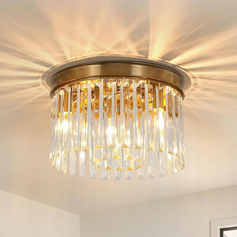 pasentel 12 in. 3-Light Modern Gold Round Flush Mount