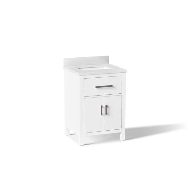Kresla 25in. Single Sink Freestanding White Bath Vanity with White Quartz Top Assembled
