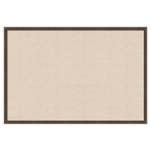 Natural Linen by The Creative Bunch Studio 37 in. x 25 in. Hardwood Wedge Mocha Wood Framed Fabric Pinboard Memo Board