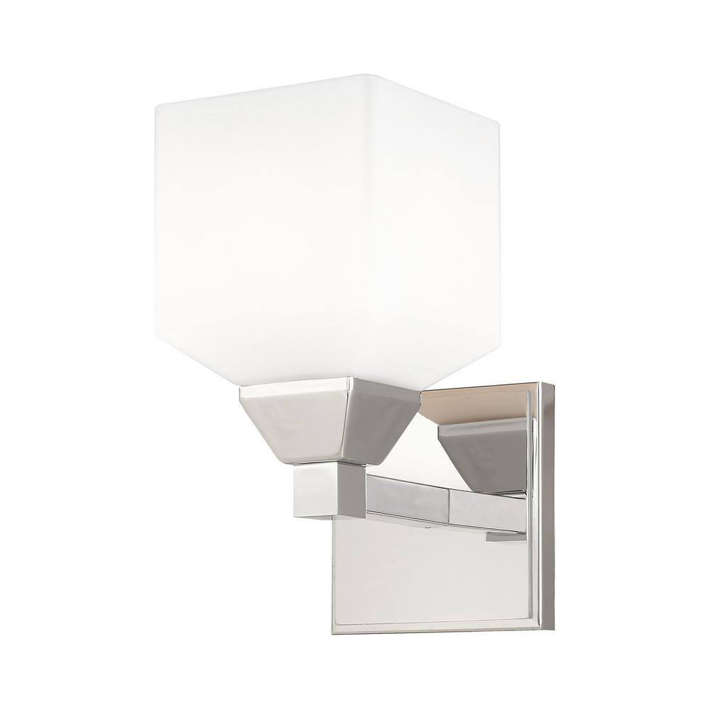 Aragon Polished Chrome 1-Light Sconce with Satin Opal White Glass