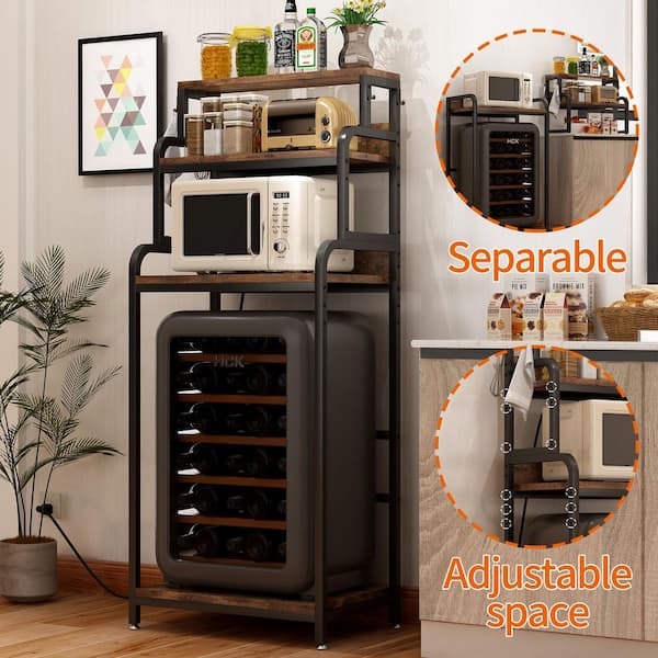 7-Tier Brown Wood Plant Stand,Mini Fridge & Microwave Stand with 2