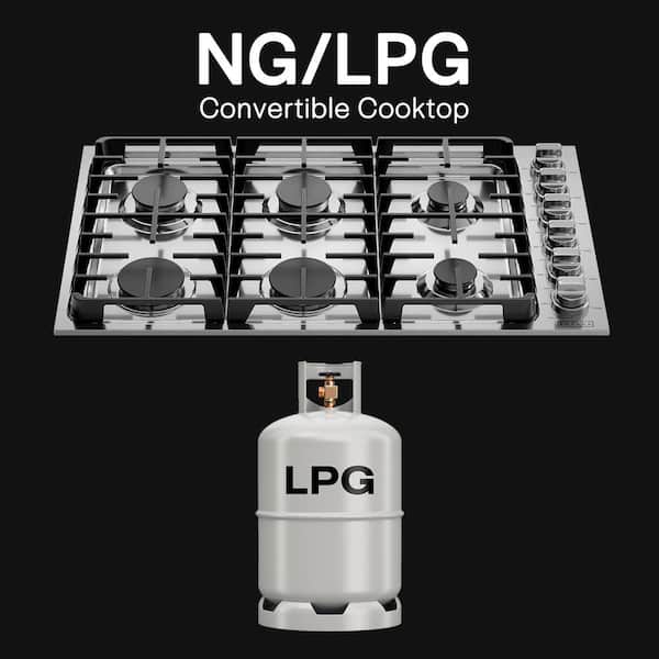 Built-in 36 in. Gas Cooktop in Stainless Steel with 6 Burners Gas Stove including Power Burners and Side Control Knobs