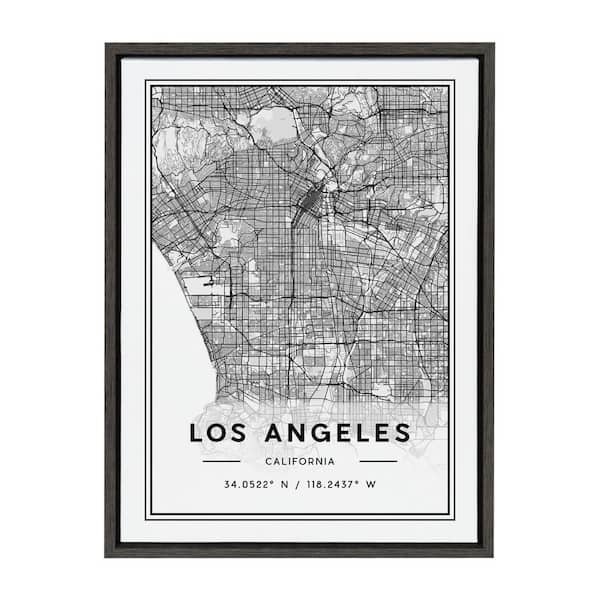 Kate and Laurel Sylvie Los Angeles Modern Map by Jake Goossen Framed Canvas Map Art Print 24 in. x 18 in.